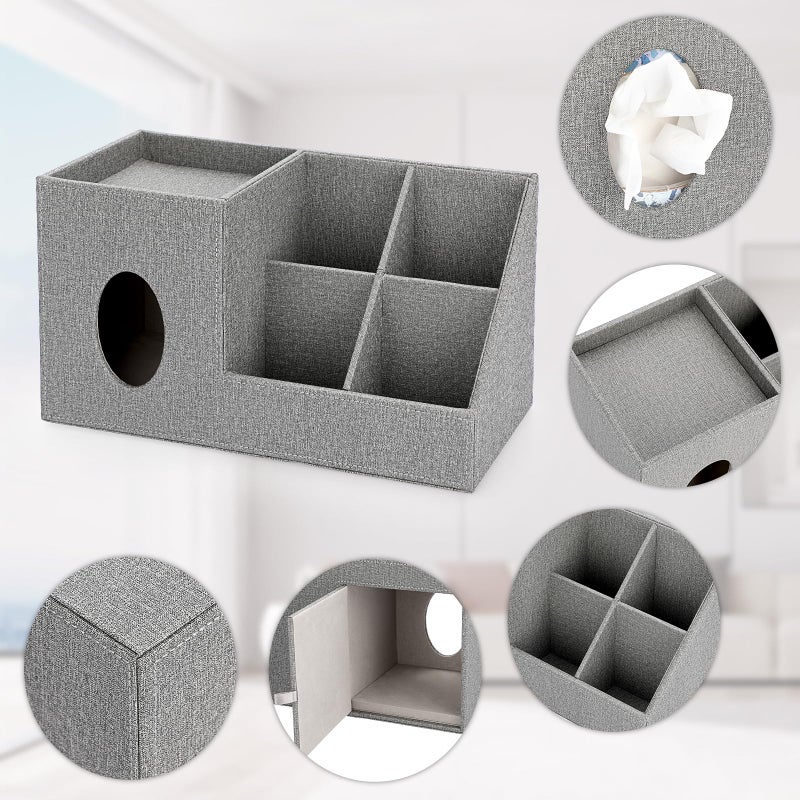 Sumnacon Square Linen Tissue Box Cover - Decorative Cube Tissue Cover with Side and Top Organizer  Modern Tissue Holder for Living Room Vanity Night Stand Table Countertop Office  Grey - Image 4